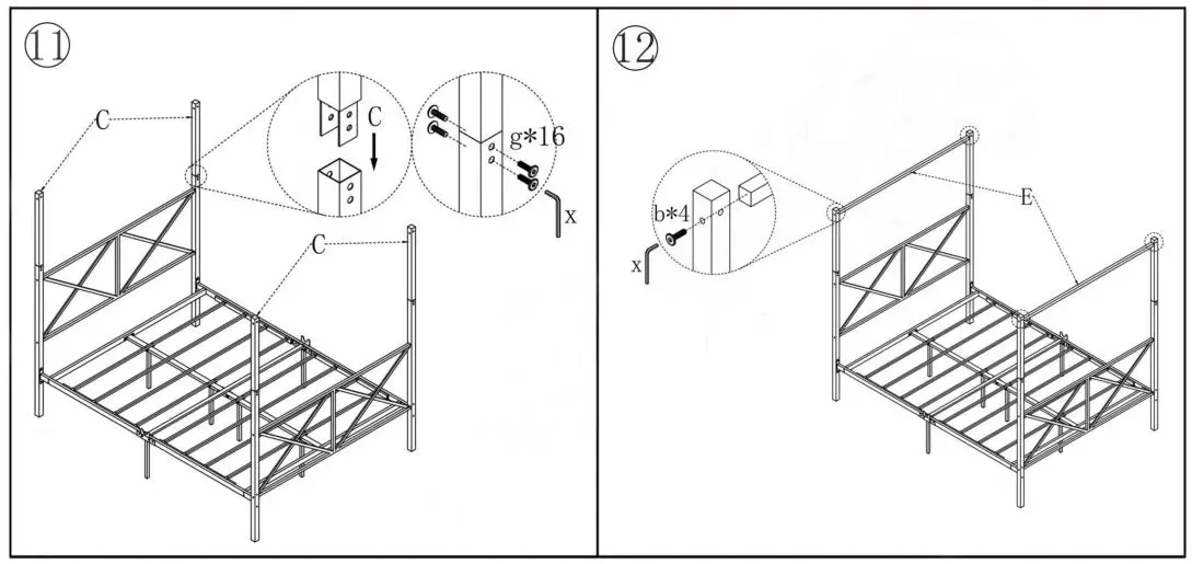 The Home Depot S-715F-WH White Full Metal Canopy Bed Frame - Figure 11,12