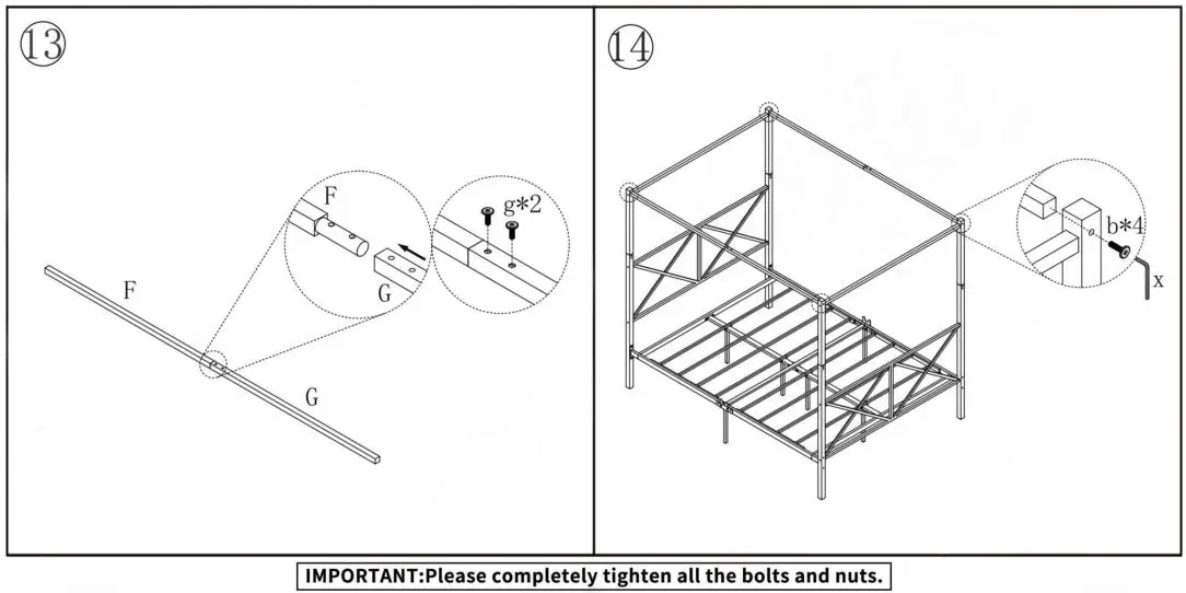 The Home Depot S-715F-WH White Full Metal Canopy Bed Frame - Figure 13,14