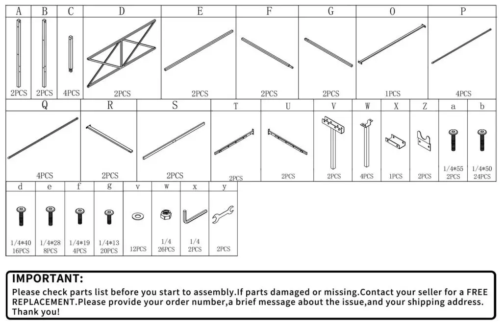 The Home Depot S-715F-WH White Full Metal Canopy Bed Frame - PARTS LIST