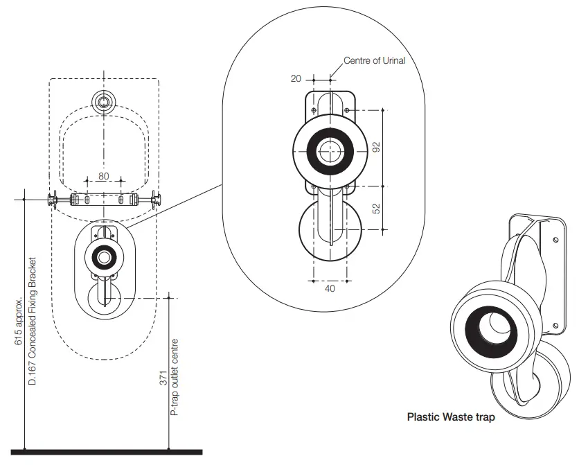 Setout Dimensions and Wall Waste Trap Fixing Detail