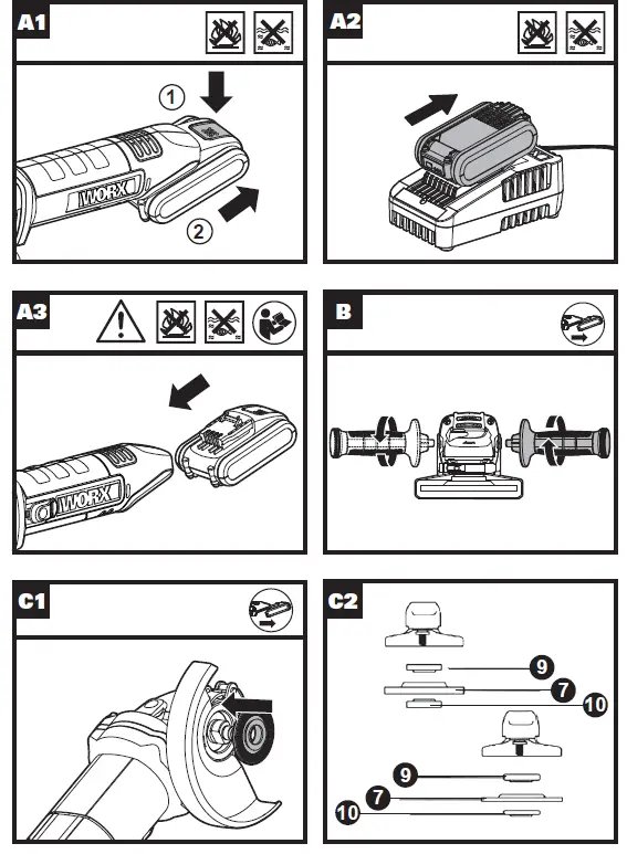 WORX WX803.X Battery Angle Grinder fig (2)