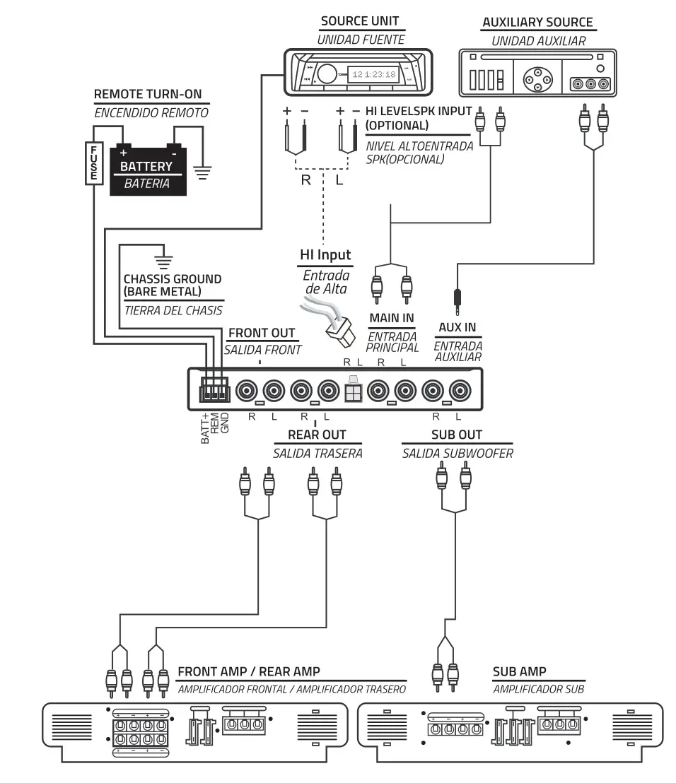 DS18 EQX5 5-Band Stereo Equalizer - WIRING DIAGRAM