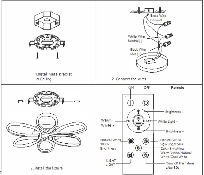 UMEILUCE-779139850540 23.2-Inch-Modern-LED-Semi-Flush-Mount-Aluminum-Flower-Shape-Black-Finishing for-Living-Dining-Room-Bedroom-Remote-Dimming-FIG-