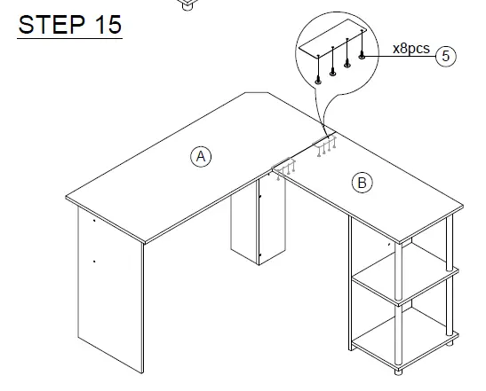 Furinno 21340 L-Shape Stainless Steel Computer Desk 10