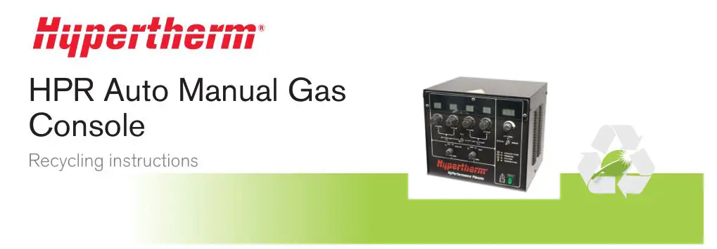 Hypertherm HPR Auto Manual Gas Console Instruction Manual
