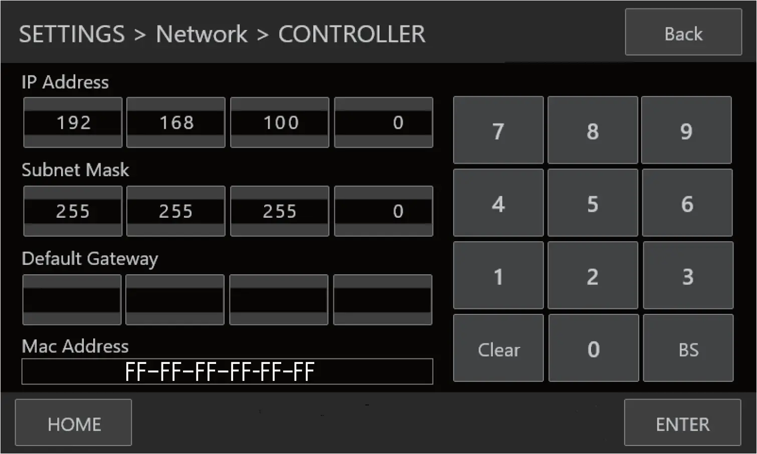 Network Settings on This Controller