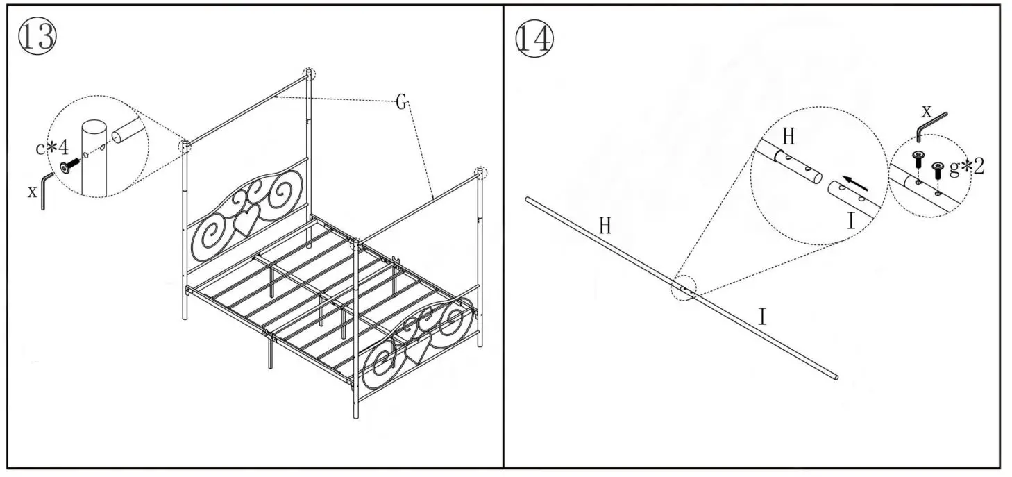 The Home Depot 748G White 61 in. W Queen Size Metal Canopy Bed - Figure 13,14