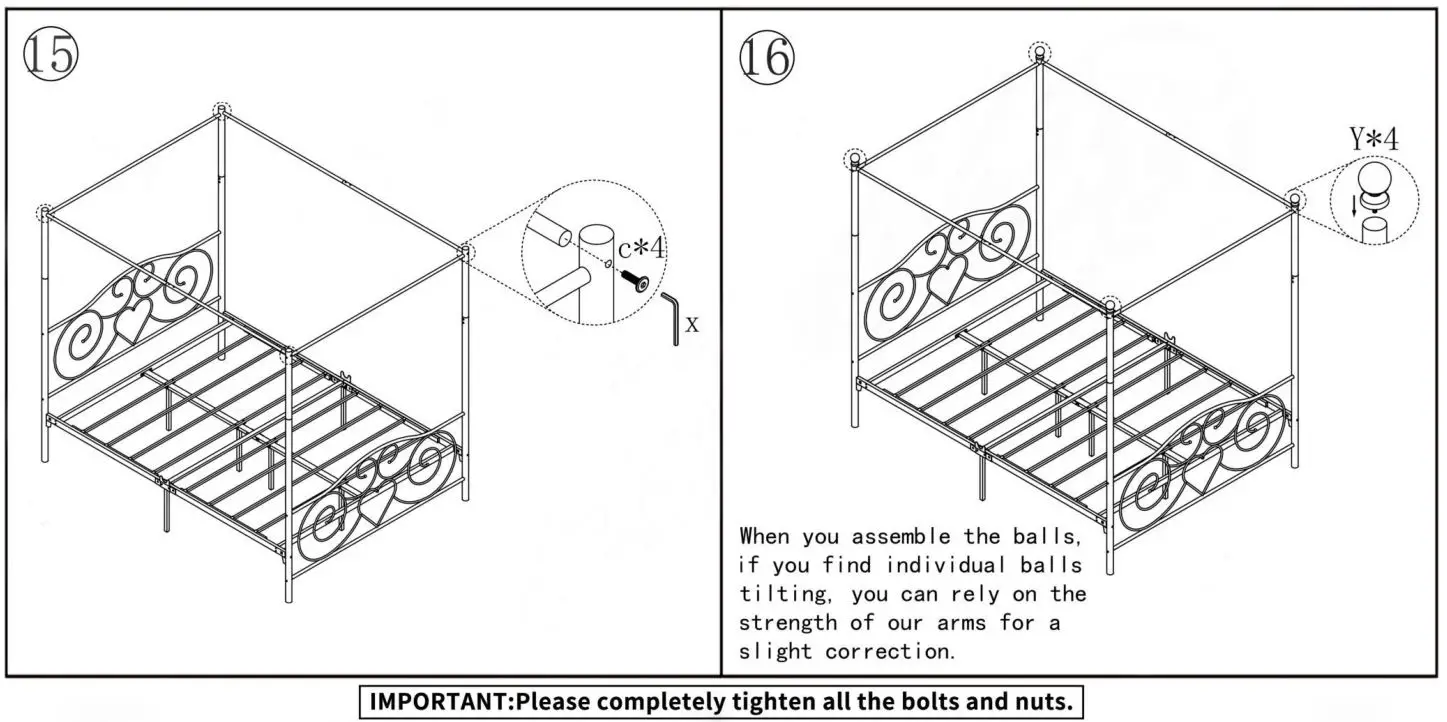 The Home Depot 748G White 61 in. W Queen Size Metal Canopy Bed - Figure 15,16