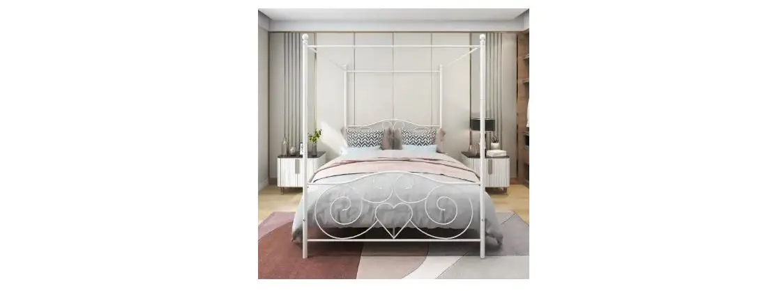 The Home Depot 748g White 61 In. W Queen Size Metal Canopy Bed Installation Guide