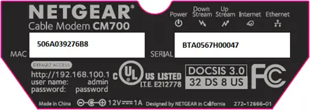 MAC Address of Netgear CM700