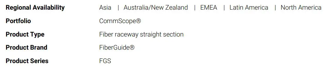 COMMSCOPE FGS-MSHS-H10 FiberGuide Horizontal Straight Section - Product Classification