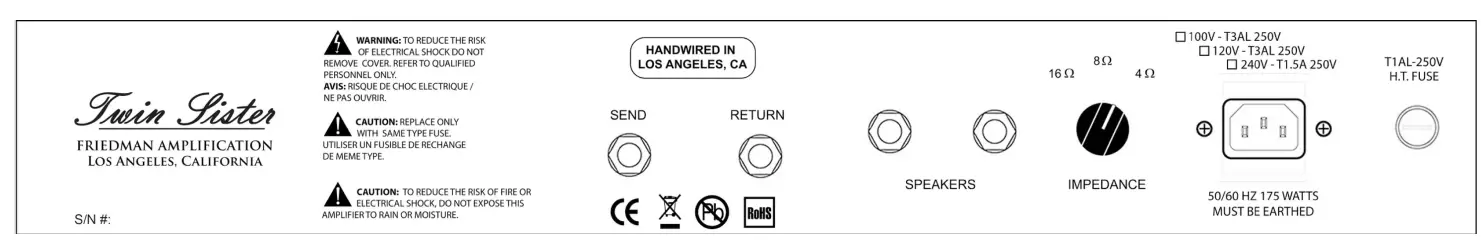 FRIEDMAN 500981 Twin Sister Tube Amp Head for Electric Guitar - control panel1