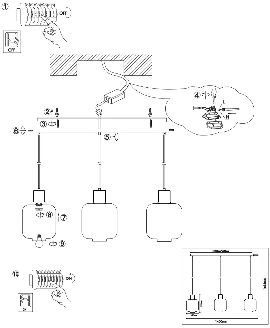 QAZQA 102201 Smoke Glass 3 Light Hanging Lamp - Figure 1