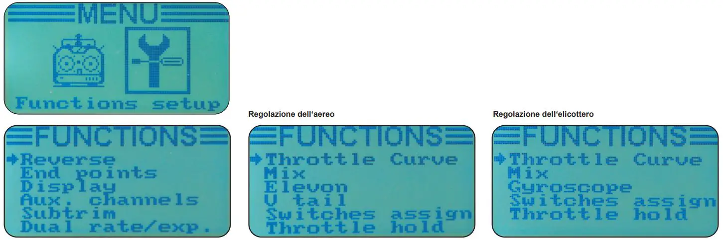 JAMARA FCX6 Pro Tel Transmitter Instructions - Functions settings