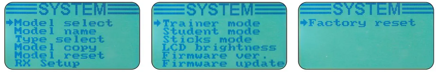 JAMARA FCX6 Pro Tel Transmitter Instructions - System settings