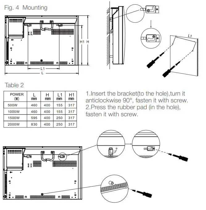 Cooper Hunter CH-1000 ESWF Electric Convector with Electronic and Wi-Fi Control Instruction Manual - MOUNTING GUIDE