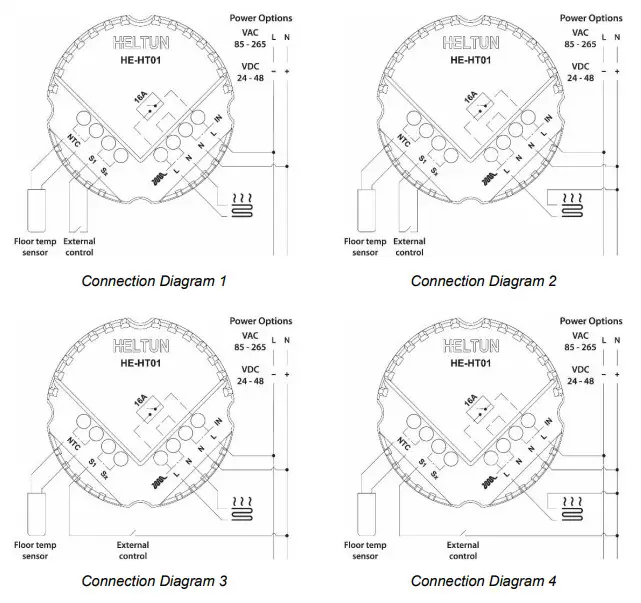 HELTUN HE-HT01 Heating Thermostat - Connection Diagram