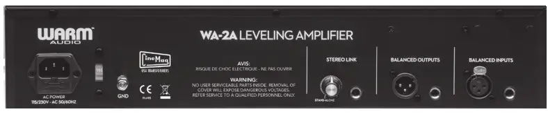 WARM WA-2A Single-Channel Optical Tube Comnpressor- BACK PANEL