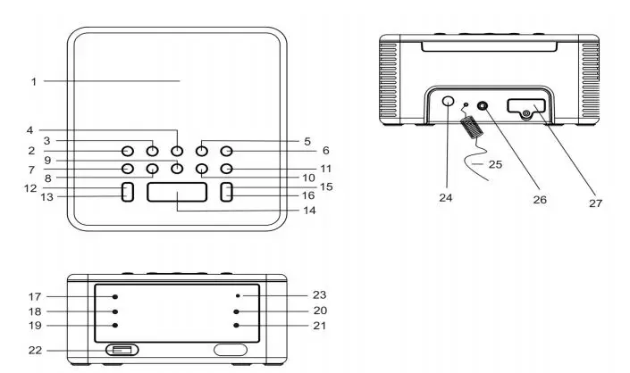HANNLOMAX PLL Alarm Clock Radio with Wireless QI Charger and USB Port Instruction Manual - Product Overview