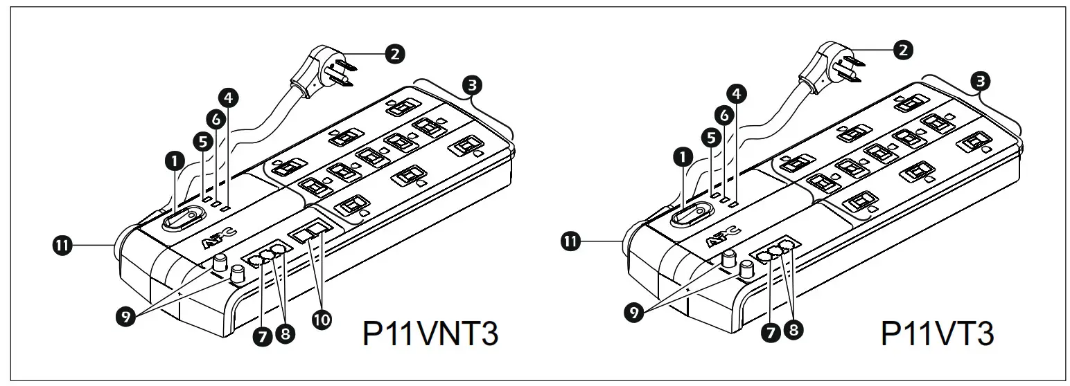 APC 11-Outlet Surge Protector - Pivoting Strain Relief