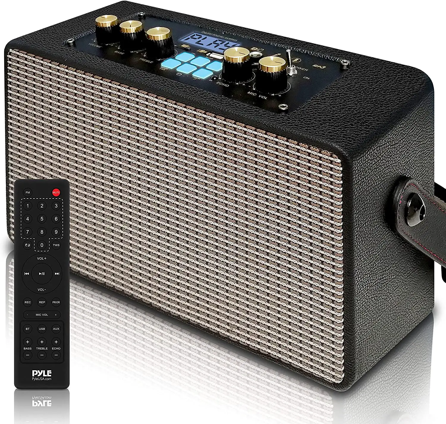 Pyle-Vintage-Bluetooth-Speaker-Leather-Portable-Wireless-Retro-Style-Speaker