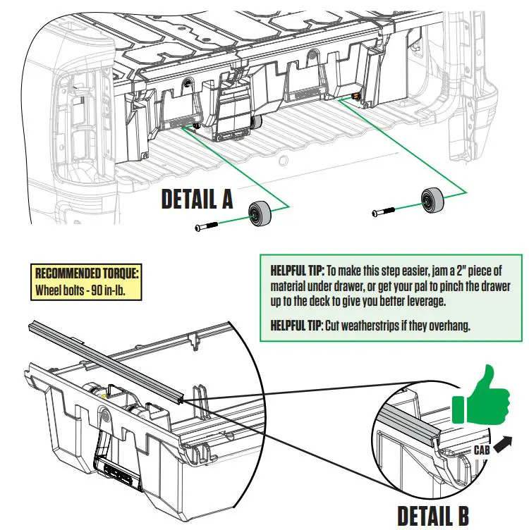DECKED MG3 In Vehicle Storage System Instruction Manual - DRAWERS AXLE WHEELS + WEATHERSTRIPS