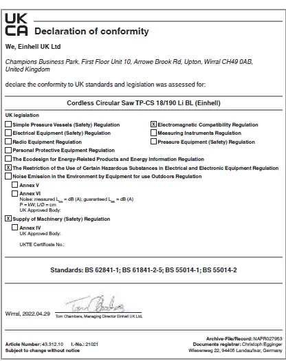 Einhell-TP-CS-18-190-Li-BL-Cordless-Handheld-Circular Saw-7