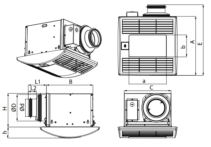 OVERALL AND CONNECTION DIMENSIONS OF THE FANS