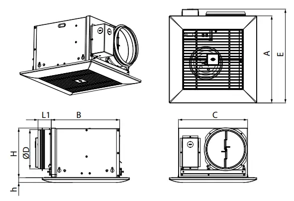 OVERALL AND CONNECTION DIMENSIONS OF THE FANS