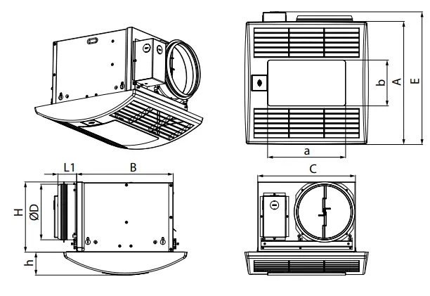 OVERALL AND CONNECTION DIMENSIONS OF THE FANS