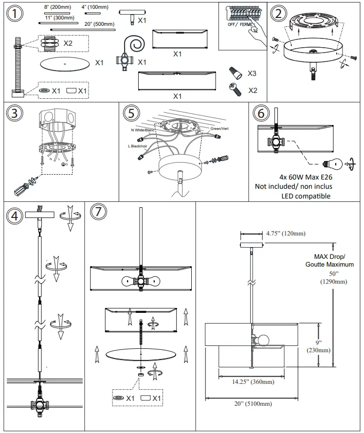 Dainolite 571-224P 4 Light 20 Inch Pendant 1