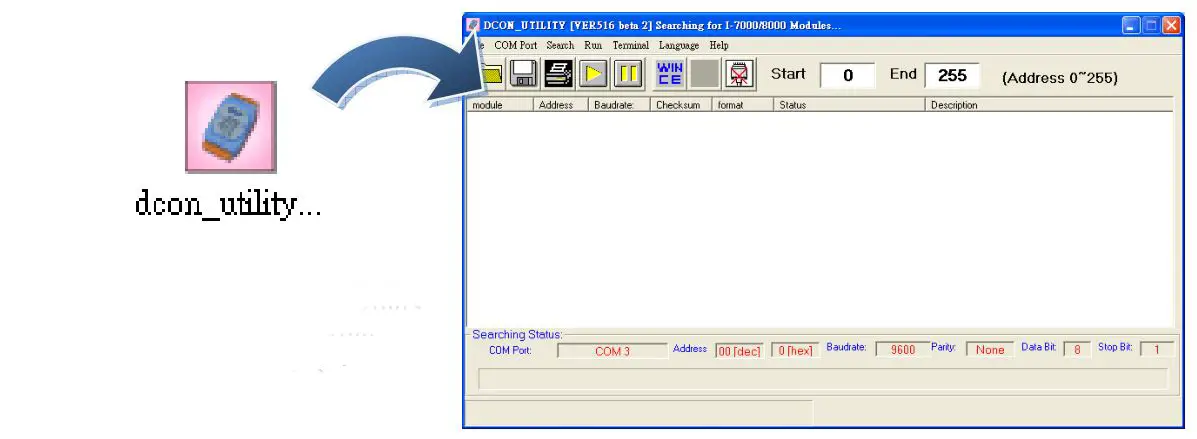 ICP DAS tM-C8 Modbus RTU Data Acquisition Modules - Step 1 Run the DCON Utility