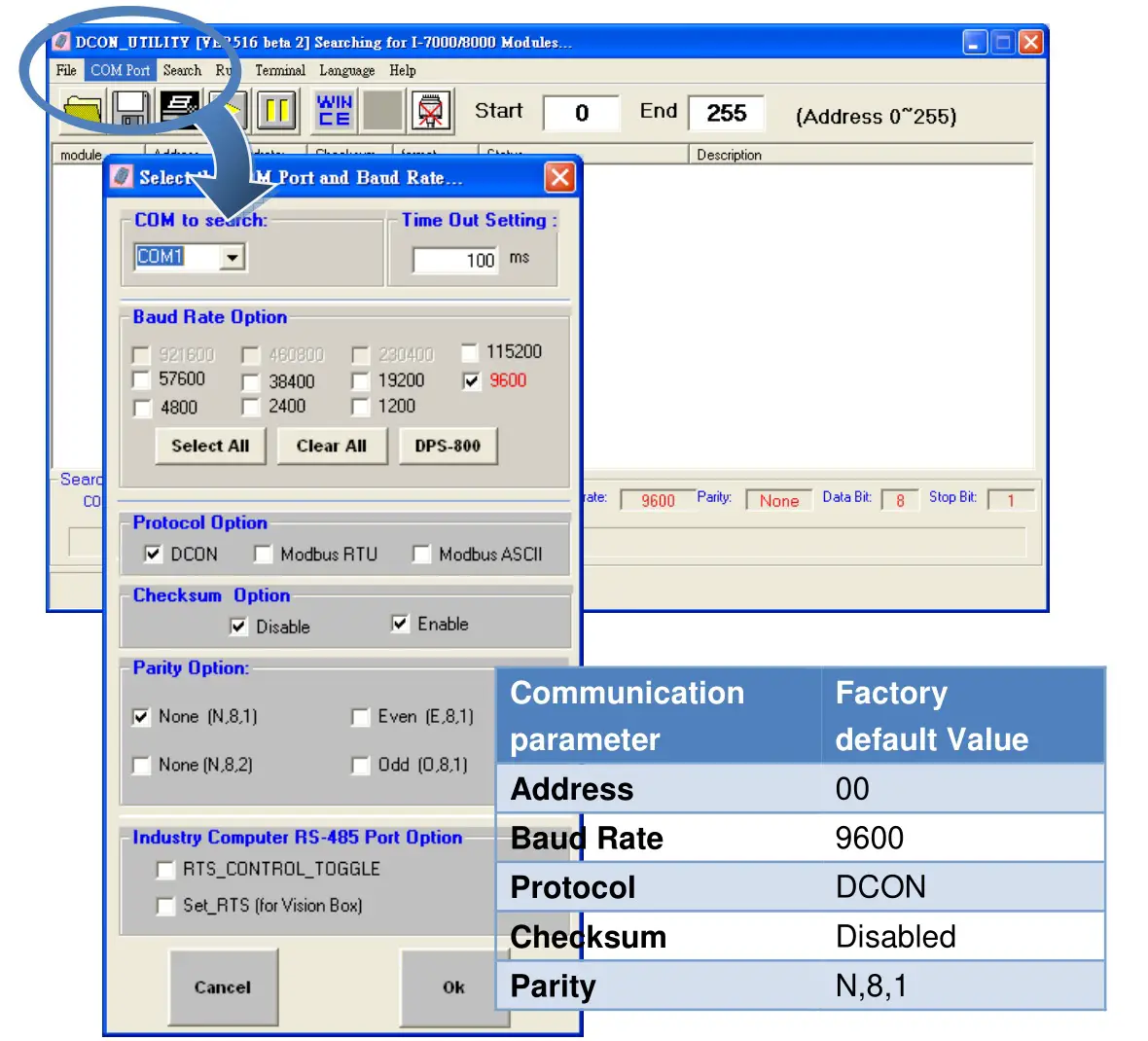 ICP DAS tM-C8 Modbus RTU Data Acquisition Modules - Step 2 Use the COM1 port to communicate with the tM-Series