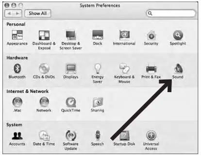 audio-technica Cardioid Condenser USB Microphone - click Sound to display the Sound preference pane