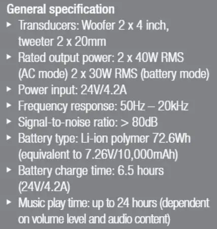 JBL BoomBox2 Portable Bluetooth Speaker - General Specification