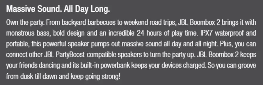 JBL BoomBox2 Portable Bluetooth Speaker - Info