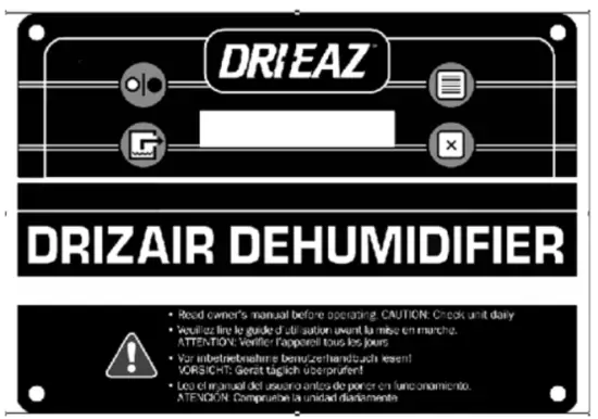 DRI EAZ F203 A DrizAir 1200 Dehumidifier - control