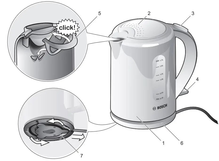 BOSCH TWK760.GB Cordless Electric Kettle Instruction Manual - Product Overview