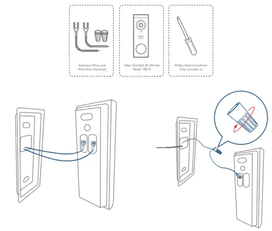 eufy T8210 Wireless Video Doorbell 2K Battery Powered Set - Wires