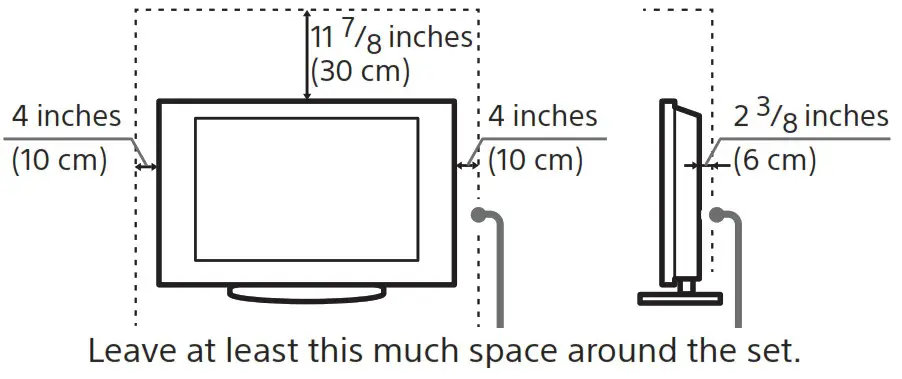 SONY XR 48A90K Smart LED TV - Installing the TV against a wall or enclosed area 1