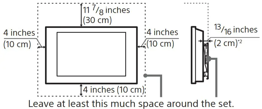 SONY XR 48A90K Smart LED TV - Installing the TV against a wall or enclosed area 2