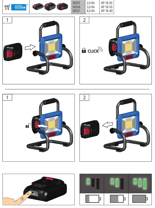 Gude LS 18-0 LED Spotlight Battery - 1