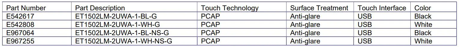 elo ET1502LM Touch Solutions User Manual - Product Description