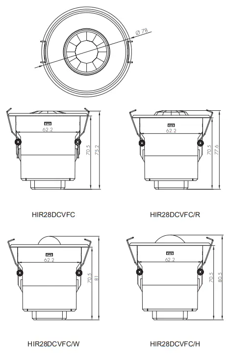 HYTRONIK HIR28DCVFC Flush Mount PIR Motion Sensor - Dimensions1
