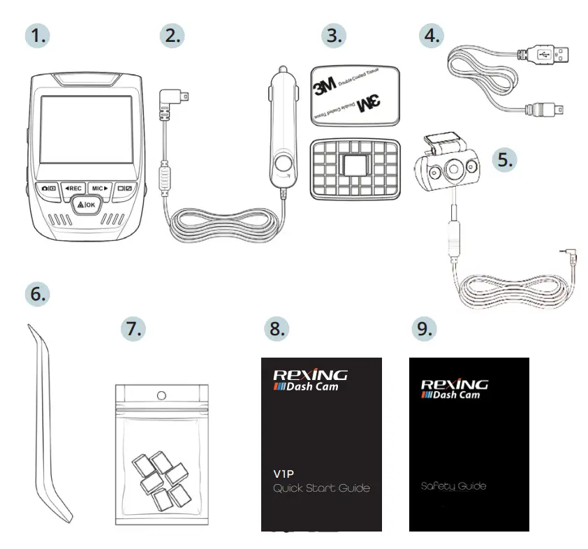 REXING V1P Front and Rear Wifi Car Dash Cam- box