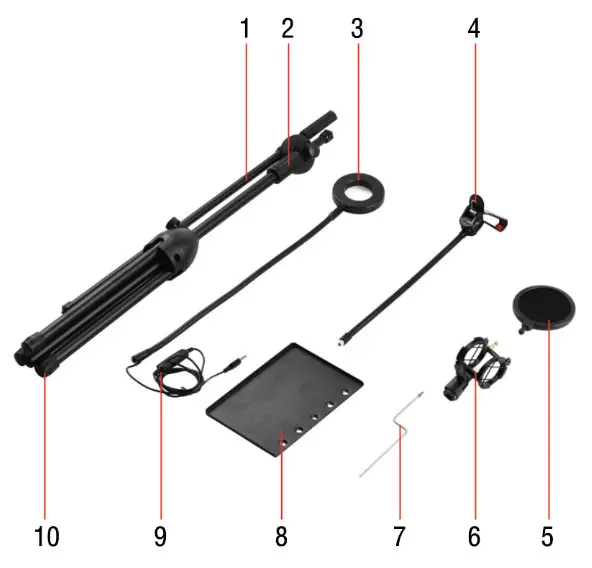 volkano VK-6503-BK Home Vlogging Kit with Floor- IDENTIFYING PARTS