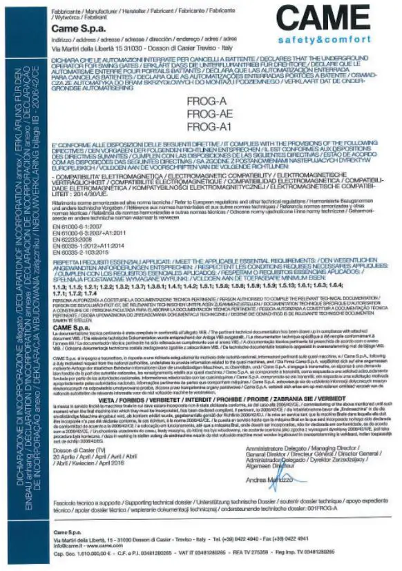 CAME FROG-A Swing-gate operator Installation Guide - came safety & comfort