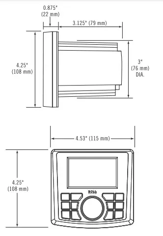BOSS Bluetooth 240Watts Marine Digital Media AM FM Dimensions