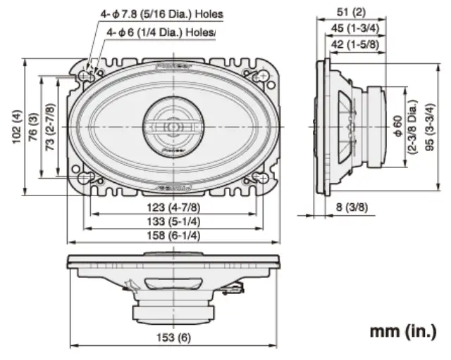 Pioneer TS G4620S G Series 4 X 6 200 Watt 2 Way Coaxial Speakers - dimones