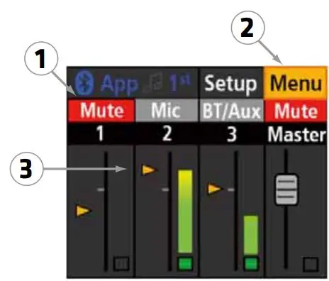 HK AUDIO 110 Xi Portable Wireless Speaker Instruction Manual - Main screen with App control activated and Menu